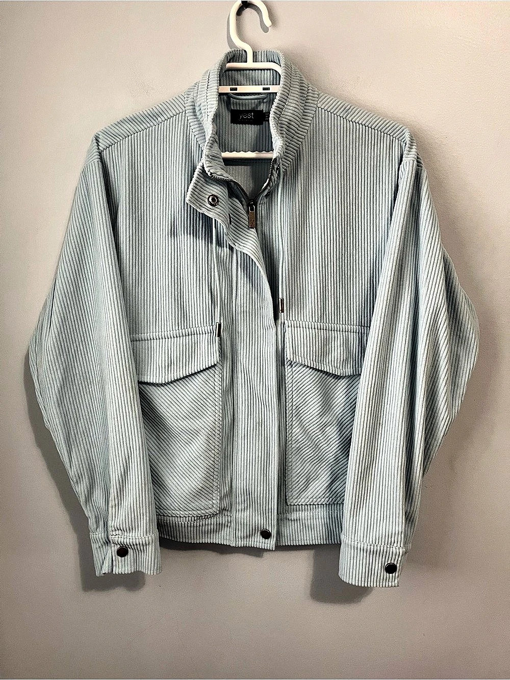 Yest Baby Blue Ribbed Corduroy-Style Soft Utility Jacket Pockets Size 4